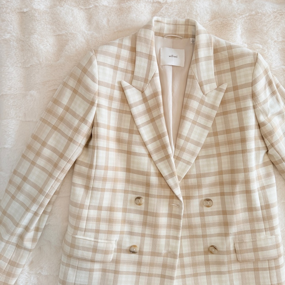 NWOT Wilfred Tan and Cream Plaid Blazer - Picture 3 of 16